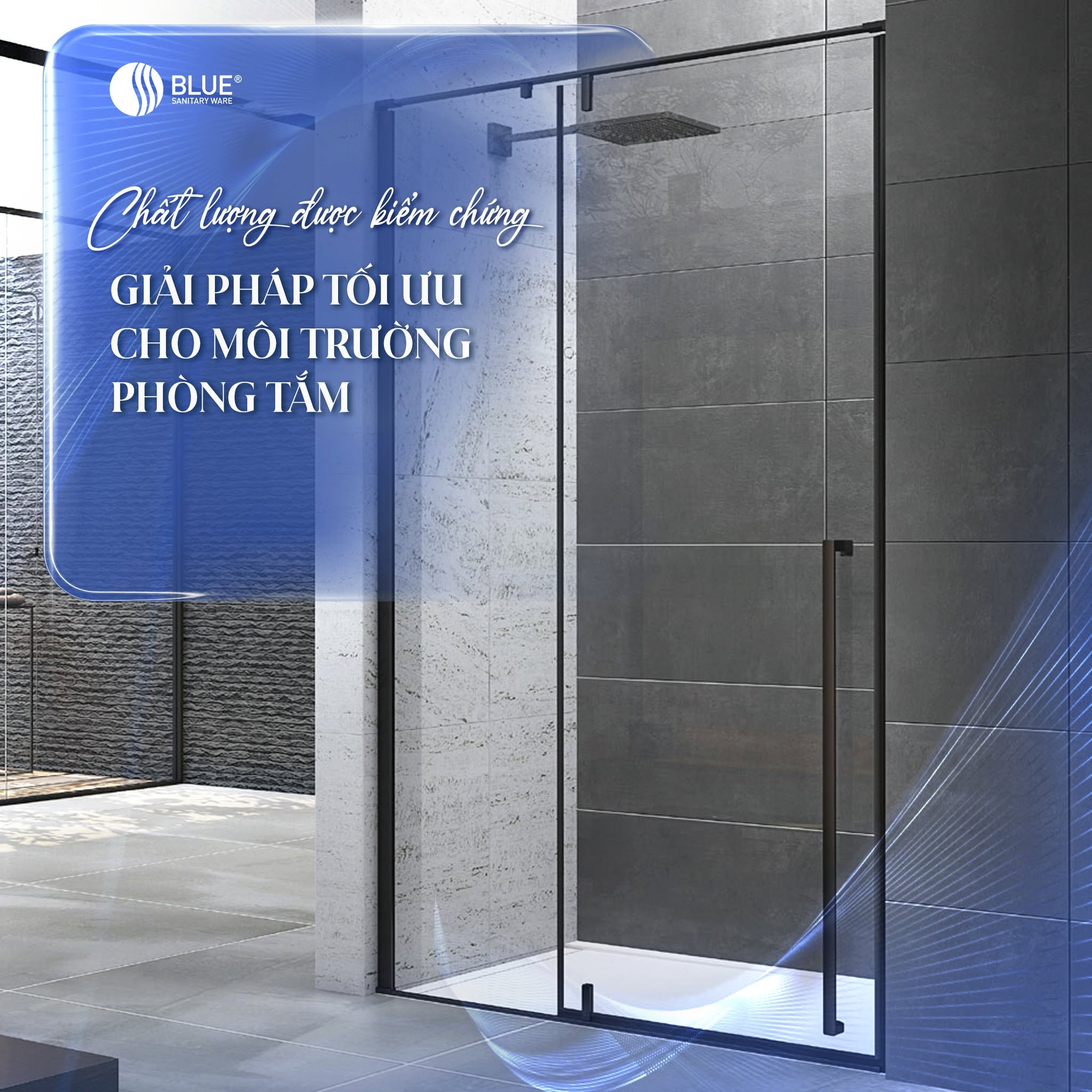 Vách tắm kính cao cấp Blue Sanitary tại Happy Living