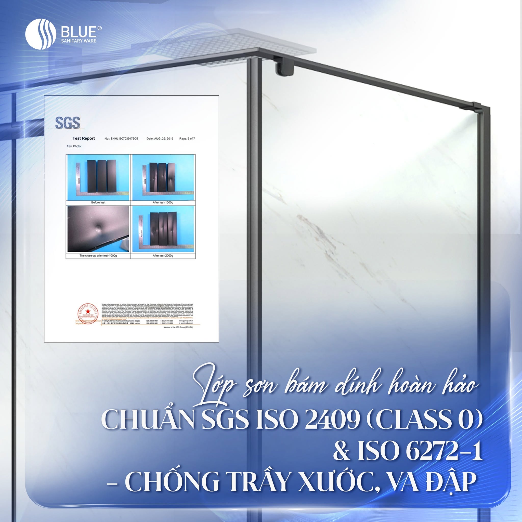 Vách tắm kính cao cấp Blue Sanitary có khả năng giữ nước tốt